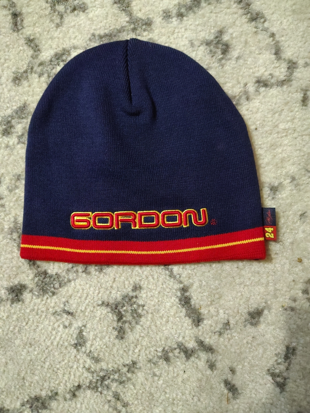 Navy Blue Beanie with Red Trim